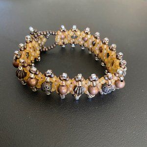 Gold Brown Glass Bead Bracelet